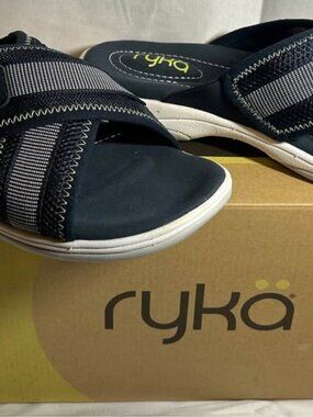 NEW Women’s Sz 7.5 W Rykä Navy Blue Adjustable Sport Slide Sandals
